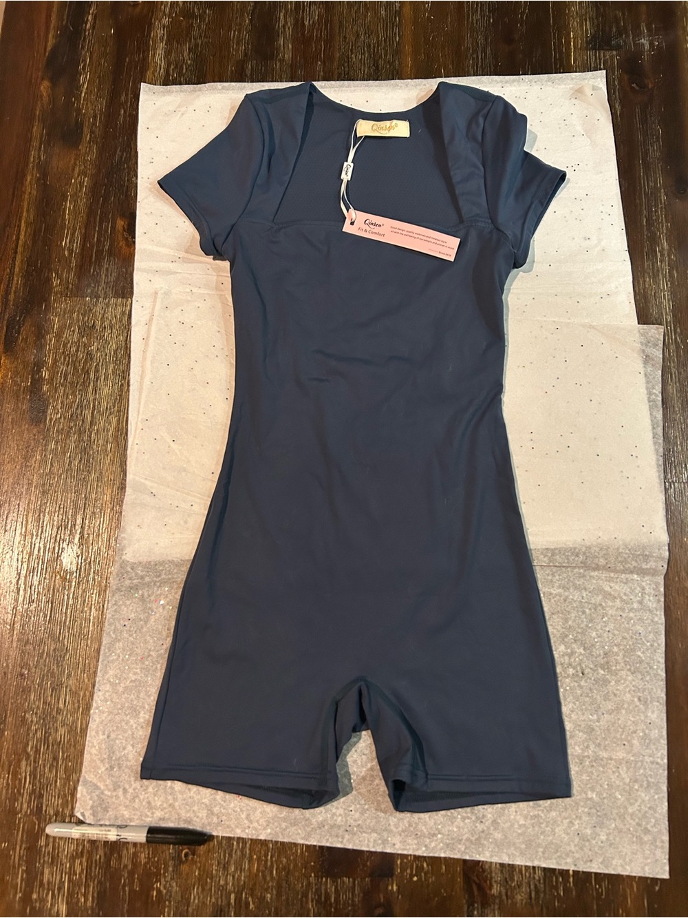 QINSEN short sleeve bodycon romper